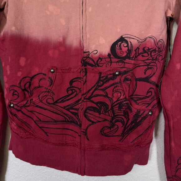 Key Y2K Jacket Womens Small Koi Fish Studded Hoodie Tattoo Art Asian Key Closet - Picture 5 of 12